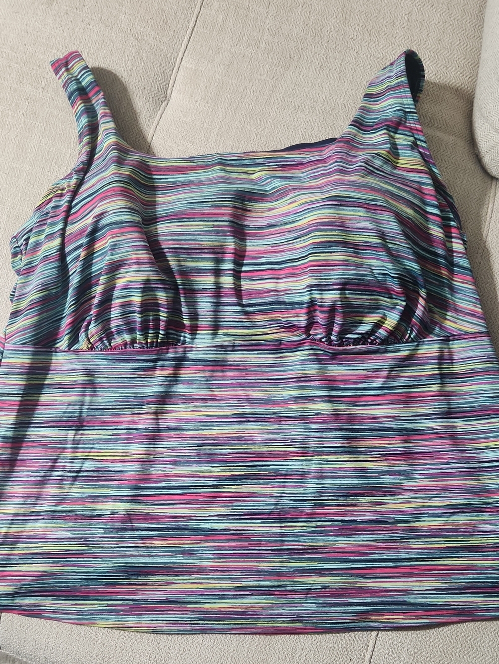 Lands' End Bright Multicolor Striped Swim Top with Pink Trim